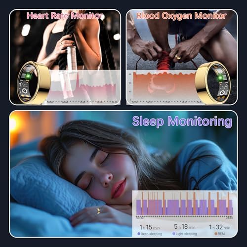 FKGZJF Smart Rings for Women Men, Fitness Ring with Heart Rate, Blood Oxygen, HRV, Stress, Sleep Tracker, Step Tracker, lP68 Waterproof Smart Ring for iPhone & Android, No Subscription Fee (Gold 9#) - Image 4