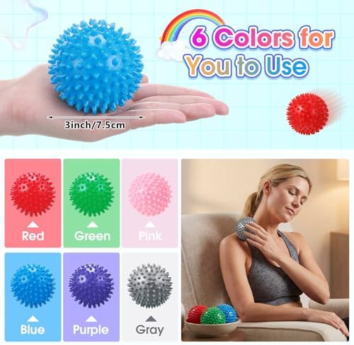 Liliful 12 Pcs Spiky Massage Ball Hard Foot Ball Roller Massager Firm Foot Arch Trainer 3 Inch for Deep Tissue Plantar Fasciitis Back Hands Muscles Soreness Exercise (Mixed Color) - Image 2