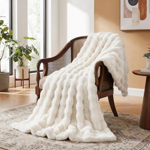 ORINOVA Light Beige Cozy Faux Fur Throw Blanket for Living Room Bedroom 50x60 Thick Ultra Soft Aesthetic Fuzzy Throw Blanket Fluffy Furry Bed Comforter Home Decor 860 GSM - Image 2