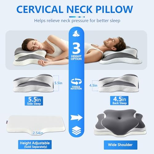 Ergo Pillow for Sleep Apnea, Neck Pain, and Snoring Relief | Cervical Neck Pillow for Neck Pain Relief & Side Sleeper | Orthopedic Memory Foam with Ergonomic Neck Support, Gray, Standard - Image 2