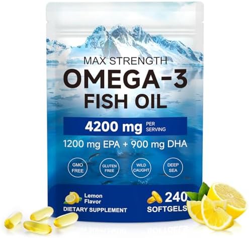 Triple-Strength Omega 3 Fish Oil Supplement 240 Softgels - High Potency EPA & DHA - Supports Brain, Eye, Skin, Joint & Heart Health for Adults - Lemon Flavor, from Sustainably Sourced Fish by IFUDOIT