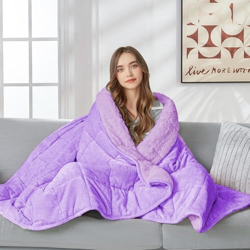 yescool Weighted Blanket for Adults (15 lbs, 60" x 80", Lavender) Heavy Blanket for Sleeping Perfect for 140-160 lbs, Queen Size Breathable Blanket with Premium Glass Bead, Machine Washable - Image 2