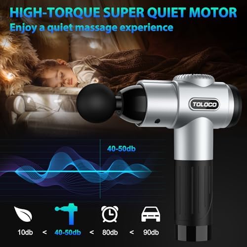 TOLOCO Massage Gun, Muscle Massage Gun Deep Tissue for Athletes with 10 Massage Heads, Electric Percussion Massager for Any Pain Relief, Fathers Day Dad Gifts, Silver - Image 3