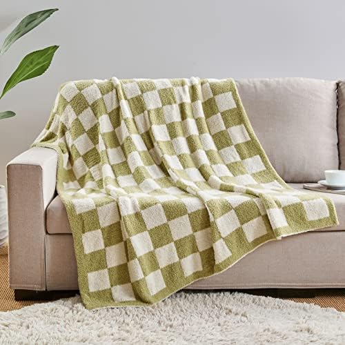 CozeCube Sage Green White Reversible Checkered Knit Throw Blanket 50"x60" - Image 5