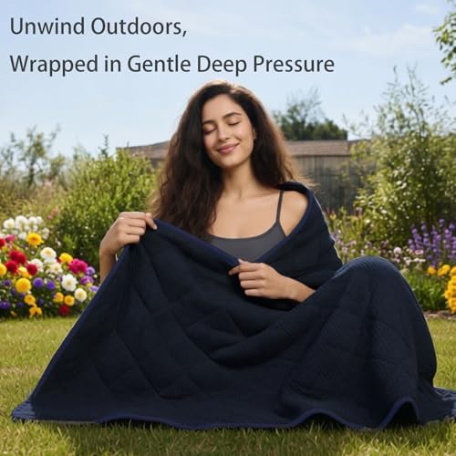 ZonLi 15lbs Weighted Blanket for Adults Sleeping, Double-Sided All Season Reversible 75D Cooling Mesh & Warm Ribbed Microfiber, 48"x72" Navy Blue, Machine Washable - Image 3