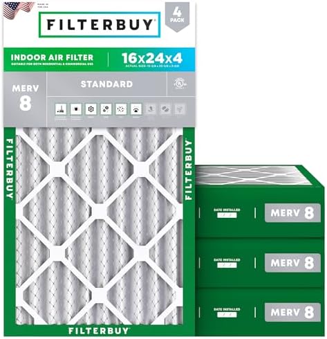 Filterbuy 16x24x4 Air Filter MERV 8 Dust & Allergy Defense (4-Pack) by Filterbuy
