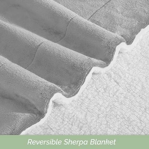 Elegant Comfort Ultra Soft Reversible Flannel Sherpa Blanket - Cozy Silky Fleece Throw for Couch, Bed - Plush Fuzzy Warm Winter Blanket for Gift, Full, Silver Grey - Image 5