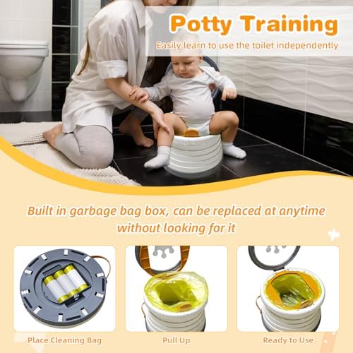 Portable Potty for Toddlers, Foldable Travel Potty with 5-Second Fold, Splash-Proof, Standalone Emergency Toilet with 3 Roll Waste Bags, Road Trips, Camping, Car, Outdoor (White-Gray) - Image 3
