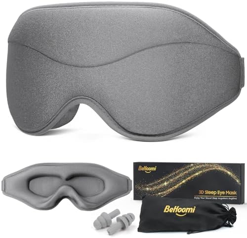 BeHoomi Sleep Mask, Premium Eye Mask for Sleeping, Completely Blackout, Superior Soft Comfort, Upgraded 3D Ergonomic Designed Sleeping Mask for Home, Office, Travel, Meditation, Yoga, Grey by BeHoomi