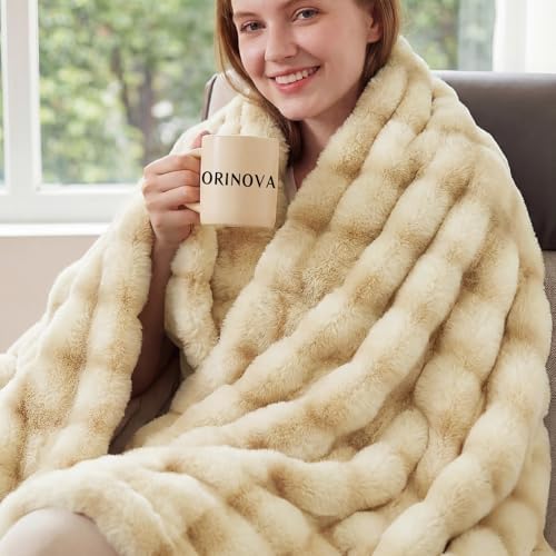 ORINOVA Light Tie-dye Yellow Thick Throw Blanket for Couch Living Room 50x60 Fluffy Bed Furry Comforter Soft Blanket Best Housewarming Home Gifts 860 GSM by ORINOVA