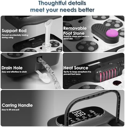 Ranjova Collapsible Foot Spa Electric Rotary Massage, Foot Bath with Heat, Bubble,Temp Control, and 24 Motorized Shiatsu Massage Balls, Pedicure Foot Spa Tub for Stress Relief (Black) - Image 5