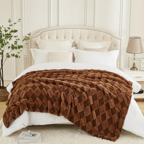 PU MEI Luxury Faux Fur Rabbit Fur Throw Blanket Brown 60"*80",Soft Plush Reversible Sherpa Blankets,Twin Fuzzy Elegant Blanket Thick Throws for Bed,Comfy Bedding Accent Blankets for Sofa Couch Chair - Image 3