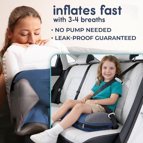 UberBoost Inflatable Booster Car Seat, Travel Booster Seat, Navy/Gray - Image 4