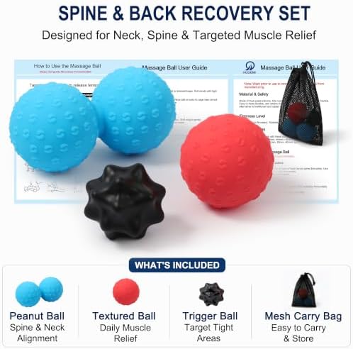 HODEMI Massage Ball Set, 3 Pack Spiky Ball, Lacrosse Ball & Peanut Massage Roller for Trigger Point Therapy, Deep Tissue Muscle Relaxation for Back, Neck, Hip, Leg & Foot with Mesh Bag - Image 2
