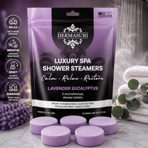 Dermasuri Shower Steamers Aromatherapy, Lavender Eucalyptus Shower Tablets - Image 2