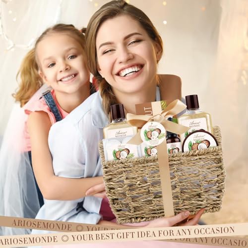 Gift Baskets for Women, 9pcs Coconut Bath Set Spa Self Care Gift Basket - Image 7