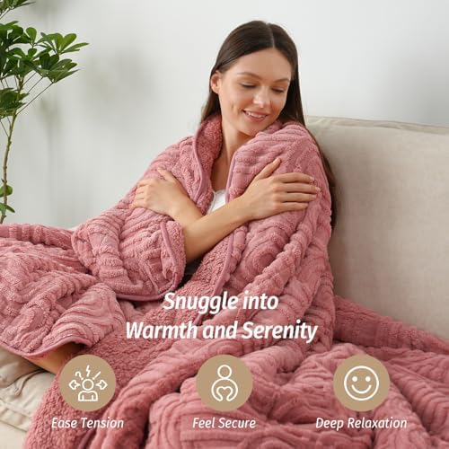 Wemore Soft Weighted Blanket for Adults 60" x 80" 15 lbs Queen Apricot Pink - Image 5
