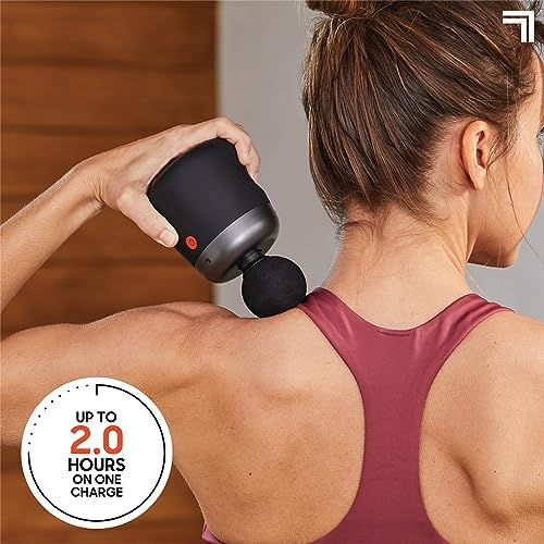 Sharper Image Mini Massage Gun, Powerboost Palm Rechargeable Deep Tissue Percussion Handheld Massager, 4 Adjustable Speeds, 4 Attachment Heads, Full Body Muscle Pain Relief Gift, Black - Image 4