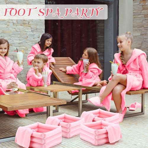 FillTouch 12 Pcs Foot Spa Kit for Girls Kids 12.5''x12.5''x8.3'' Foot Care Bath and 12''x28'' Hand Towels Washbasin Salon Towels Portable for Sleepover Spa Swim Birthday Party Supplies(Light Pink) - Image 6