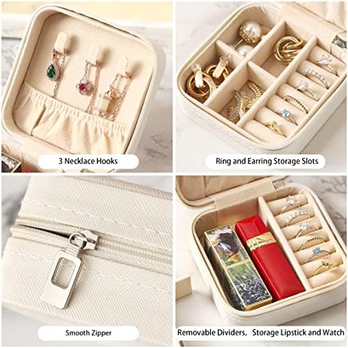 ZPROW Travel Jewelry Case, Mini Portable Jewelry Travel Boxes, Small Jewelry Organizer for Rings, Earrings, Pendants, Watches, Necklaces, Lipsticks Organizer Storage Holder Case (White) - Image 5