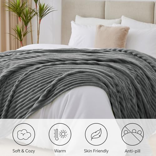 BEDELITE Ribbe Blankets Queen Size for Bed, Crey, 90"x90" - Image 6