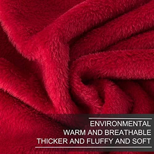 Fleece Queen Size Summer Blanket All Season 350GSM Lightweight Throw for The Bed Extra Soft Brush Fabric Winter Warm Sofa Blanket 90" x 90"(Red Queen) - Image 5