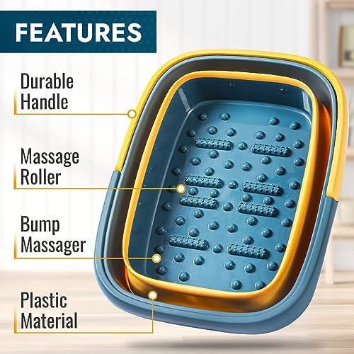 AllSett Health Collapsible Foot Bath – Advance Soaking Tub with Portable Design and Handle – Foldable Pedicure Foot Spa Bowl – Compact and Lightweight Soak with Acupressure Points, Blue and Orange - Image 3
