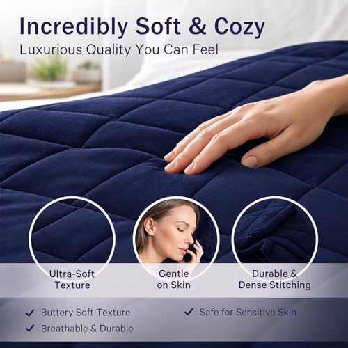 Weighted Blanket for Adults 15lbs, 60"x80", Queen Size Cooling Heavy Throw Blanket for 140-160lbs, Microfiber Soft Big Blankets Weighted Comforter, Navy - Image 7
