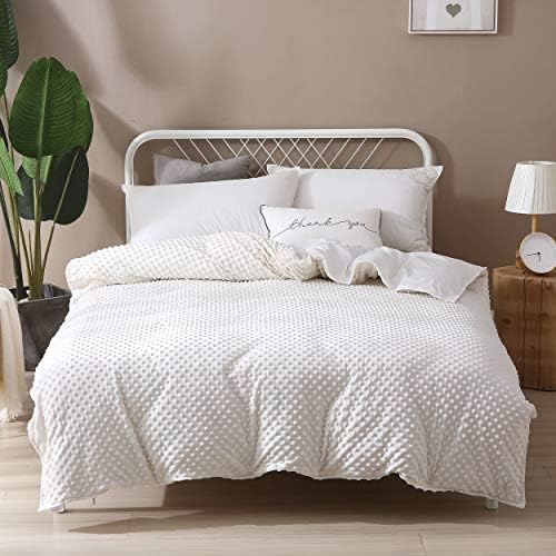 F.Y.Dreams Weighted Blanket Duvet Cover 60x80 inches with 8 Ties,Zipper on Long Side/Cotton&Minky Dot, Off-White/Just Duvet Cover by FYDreams
