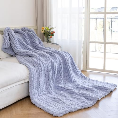 Chunky Knit Throw Blanket for Couch，60X80 Inches Grey by Larexius