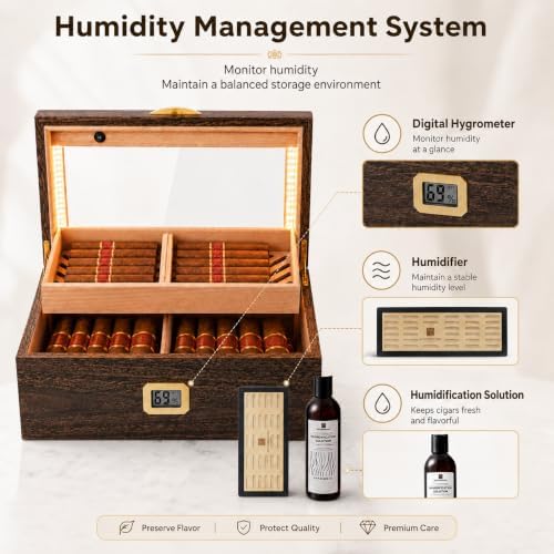 Woodronic Cigar Humidor Box, Glass Top Desktop Humidor - Image 6