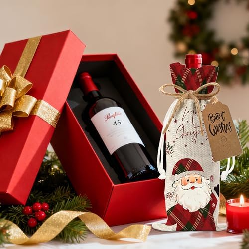 1Pcs Wine Bags Christmas Gift Bag, Wine Bottle Bags Merry Xmas Bottle Covers for Merry Christmas,Birthday, Holiday Party,Wedding,Storage with 1Pcs Kraft Blessing Cards and natural jute rope - Image 4