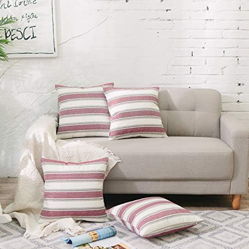 2 Piece Stripe Pillow Case Soft Linen Square Decorative Throw Cushion Cover Pillowcase with Hidden Zipper for Sofa 18" x 18 " - Image 7