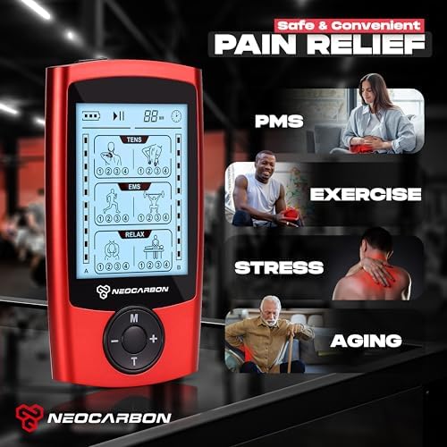 NEOCARBON TENS Unit Muscle Stimulator, Pulse Massager Machine, Red - Image 2