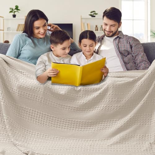 PHF Lightweight 100% Cotton Waffle Blanket, Oversized King, Light Taupe by PHF