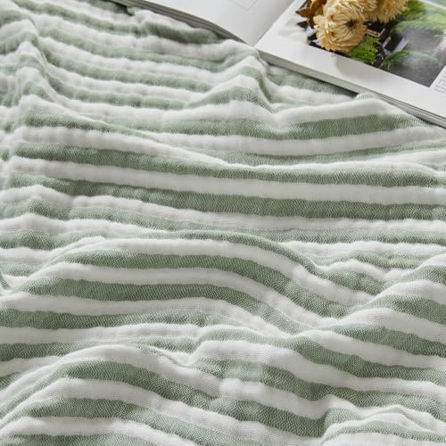 EMME Cotton Muslin Blanket Couch 4-Layer Breathable Gauze Soft Lightweight Bed Blankets Adults Sage Green Twin XL (66" x 90") by EMME