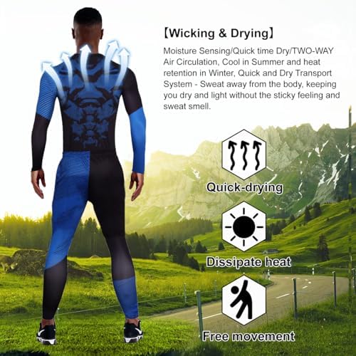 OEBLD Men's Workout Compression Clothes Long Sleeve Compression Shirts and Pants Thermal Base Layer Set - Image 3