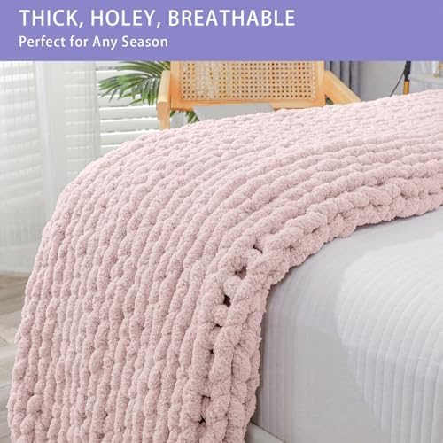 Bigacogo Chunky Knit Throw Blanket for Couch, 40x60 inches, Rose Tan - Image 4