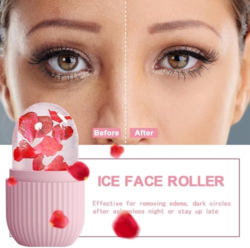 XHJRI Ice Face Roller Massager,Ice Cube Roller for Face, Eyes and Neck Naturally Conditioning and Skin Care,De-Puff Eye Bags,Reduce Migraine Pain,Reusable Massage Silicone Ice Mold (Pink White) - Image 5