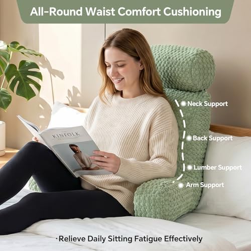 Reading Pillow for Bed with Adjustable Neck Support,XXL Green Corduroy - Image 2