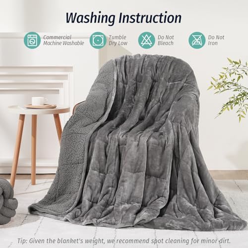 Wemore Sherpa Fleece Weighted Blanket for Adult 15 lbs Queen 60"x80" Grey - Image 6
