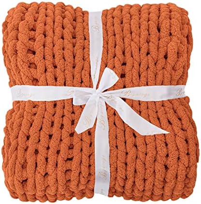 Bigacogo Chunky Knit Throw Blanket for Couch, 40x40 inches, Terracotta - Image 6