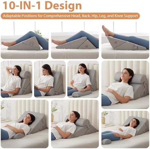 BIEEZZK 3PCS Wedge Pillow Set, Adjustable Wedge Pillow Headboard, Bed Wedge Pillows for Back Pain Relief, Sleeping, Post Surgery, Back Support Pillow for Bed Sitting Up, Snoring, GERD, Grey - Image 2