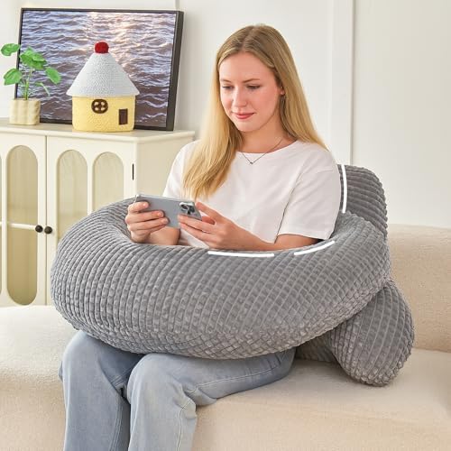 17" Reading Pillow for Bed,U Shaped Arm & Elbow Support,Gray Flannel by Wervity