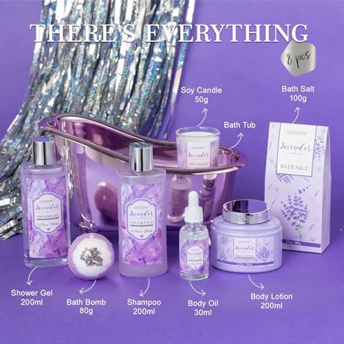 9Pcs Moisturizing Lavender Spa Bath Gifts Set - Spa Gift Baskets for Women - Image 3