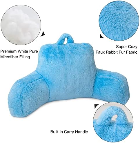 Aimuan Reading Pillow Bed Rest Pillow with Arms Rabbit Fur Cushion for Adults Teens Incline Rest Sitting up & Sleeping Snoring Pillow with Pregnancy Lumbar Back Support (Standard, Blue) - Image 4