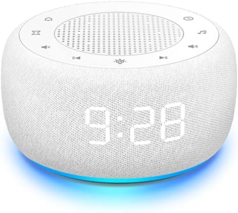 Buffbee Sound Machine & Alarm Clock 2-in-1, 0-100% Clock Face Brightness, Bottom Colored Light, Sleep Timer, Precise 30-Level Volume Control White Noise Machine - White by BUFFBEE
