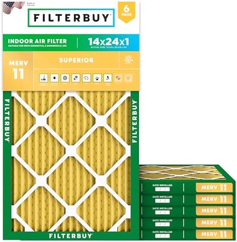 Filterbuy 14x24x1 Air Filter MERV 11 Pet & Allergy Defense (6-Pack) by Filterbuy