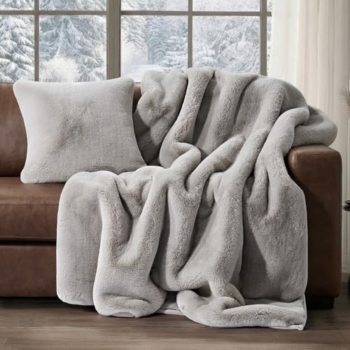EVERGRACEHOME Faux Chinchilla Fur Throw Blanket, 60"x80", Silver Taupe - Image 5