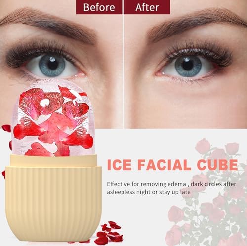 Joyeee Ice Face Roller, Reusable Silicone Mold Face Massage Eye Facial Beauty Skin Care Tools Apply Ice for Shrink Pores Anti Wrinkle Reduce Puffiness Improve Skin Elasticity, Striped, Yellow - Image 4